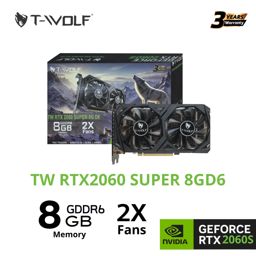 Card màn hình T-WOLF TW-RTX2060 SUPER 8G GDDR6/2 FANS.