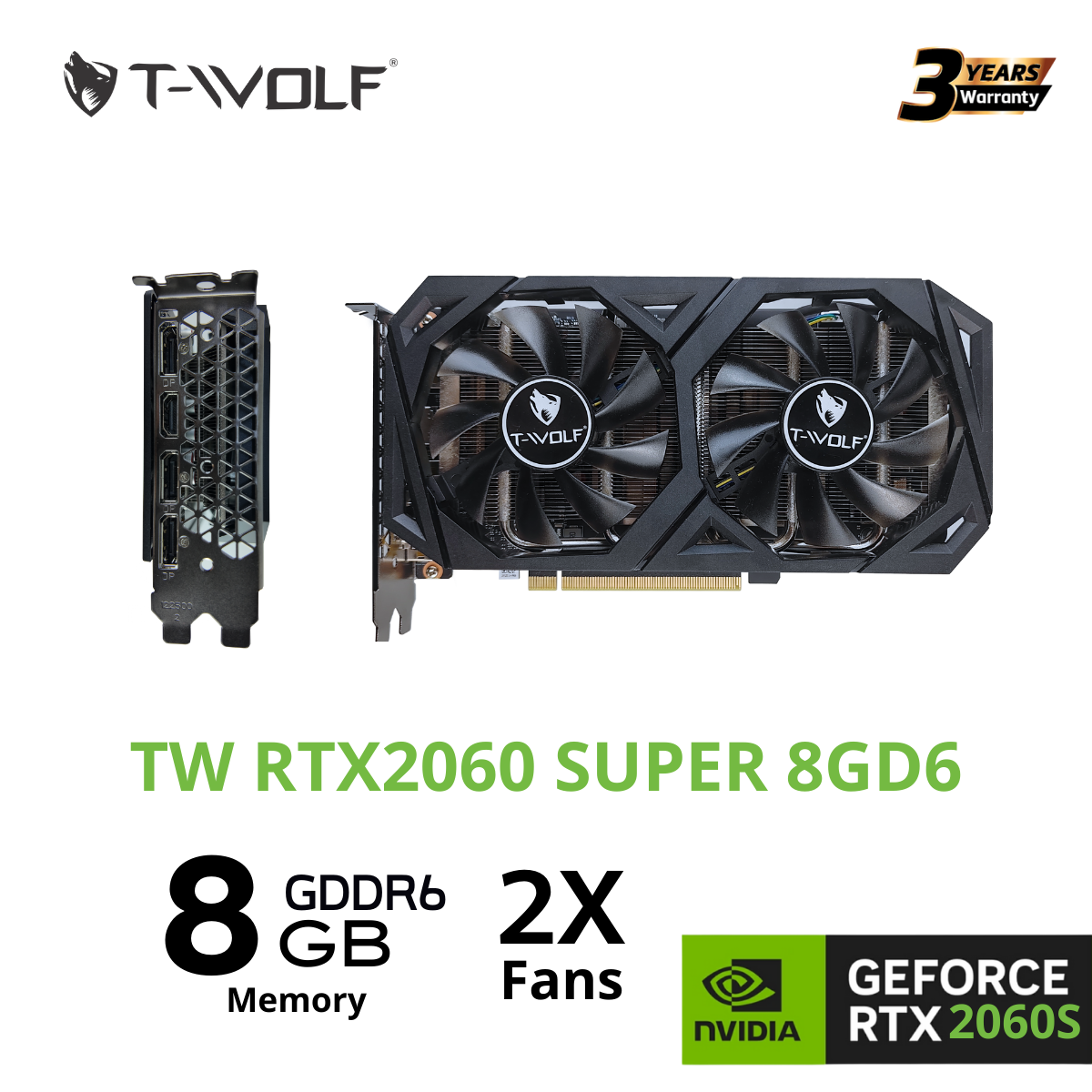 Card màn hình T-WOLF TW-RTX2060 SUPER 8G GDDR6/2 FANS.
