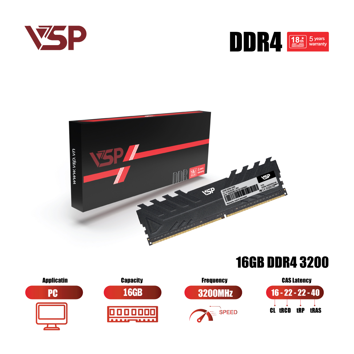 RAM 16G DDR4 3200, Hiệu VSP