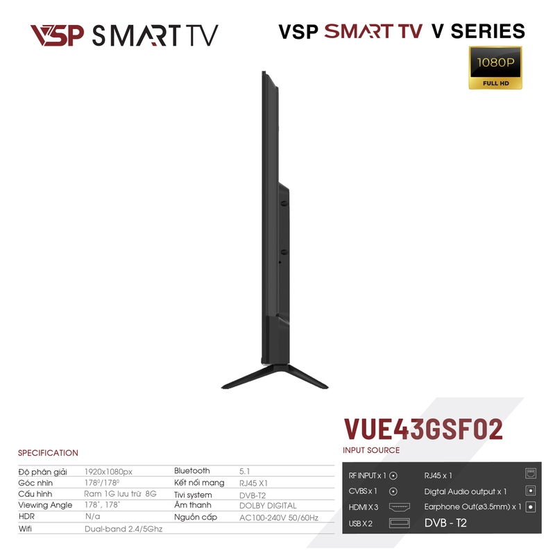 Tivi LCD 43 inch hiệu VSP, model VUA43GSF02