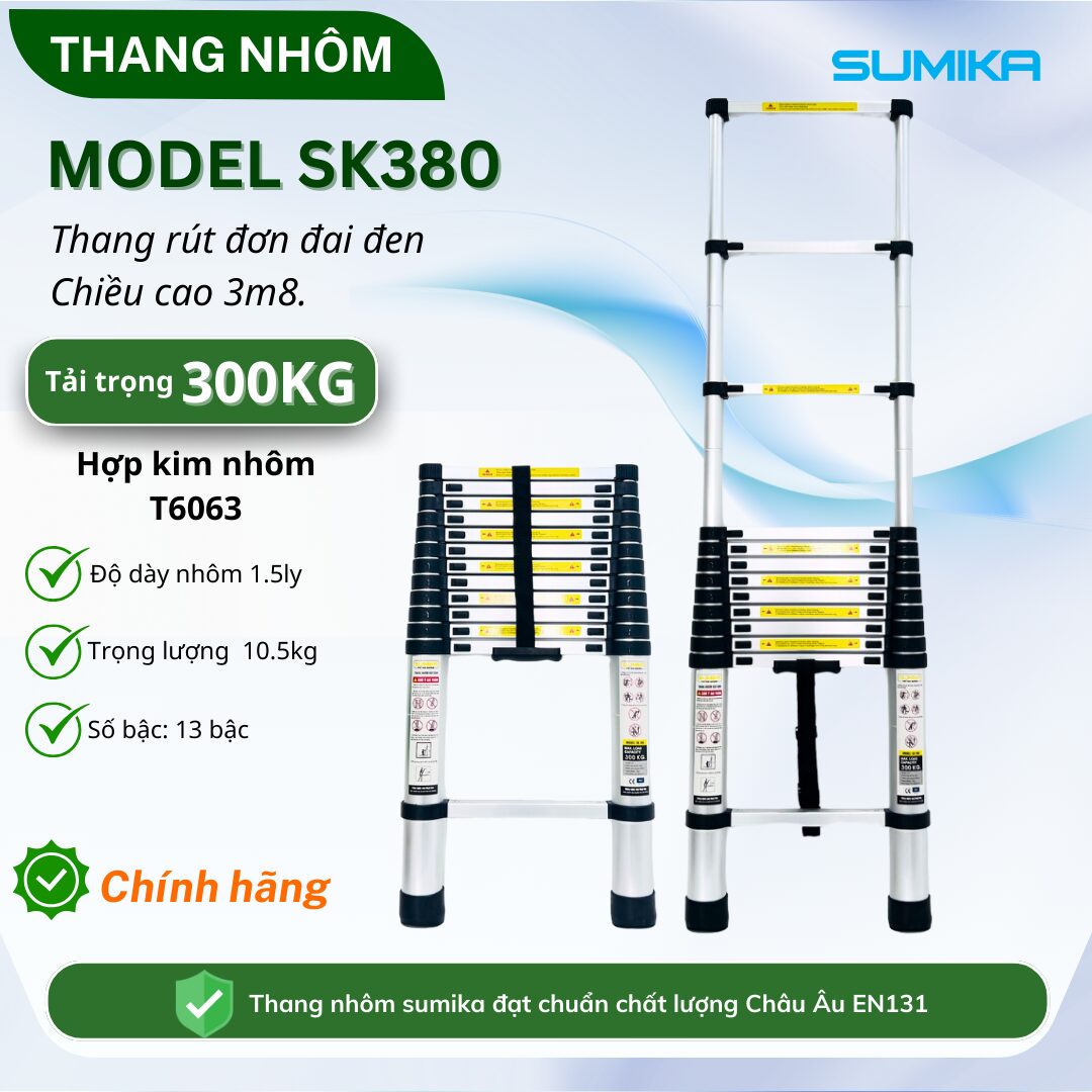 Thang nhôm rút đơn Sumika. Model: SK380