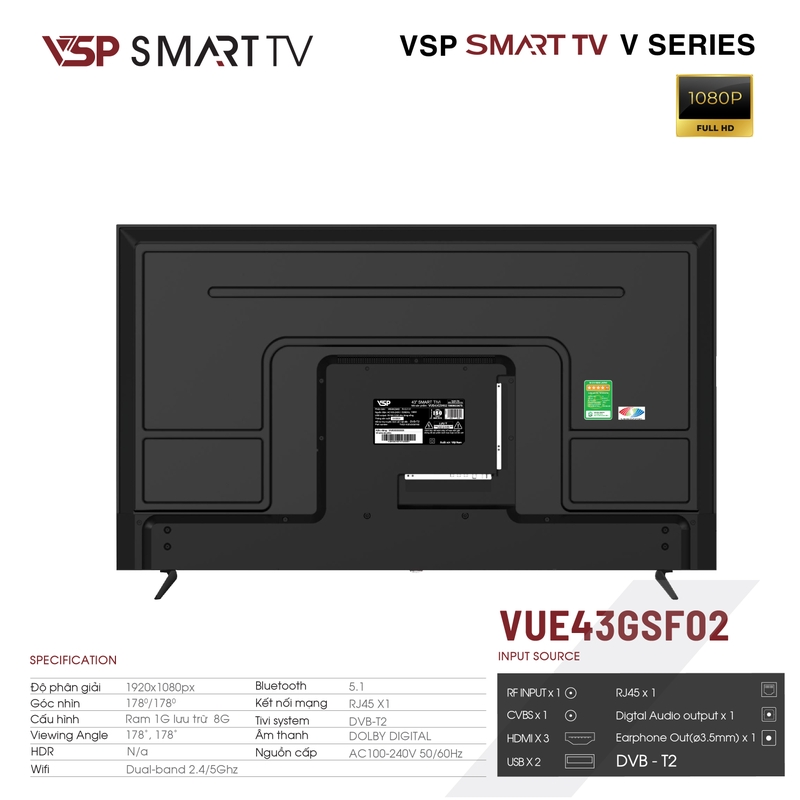 Tivi LCD 43 inch hiệu VSP, model VUA43GSF02